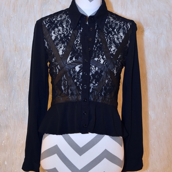 Millau Tops - Millau Black Lace Button Up
